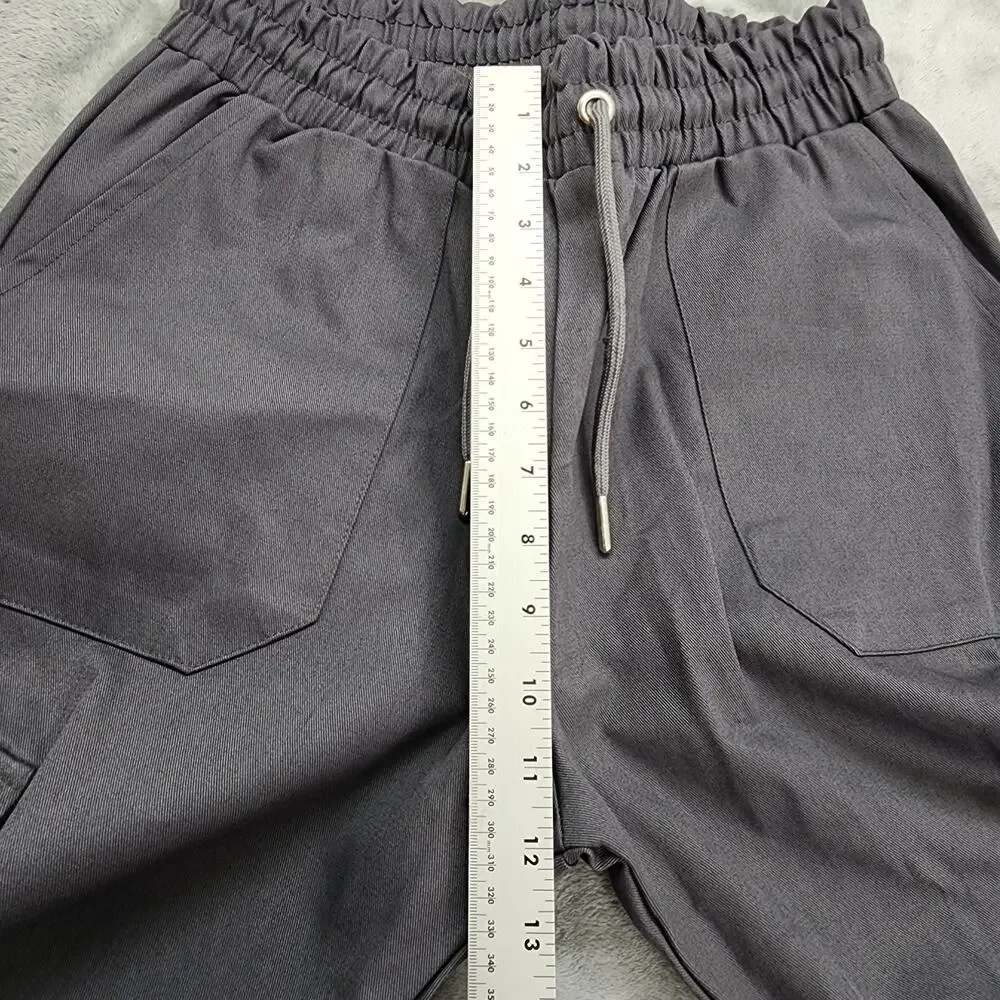 NEW BoohooMAN Pants Mens M Gray Twill Cargo Trouser‎ Rubber Tab Detail Casual